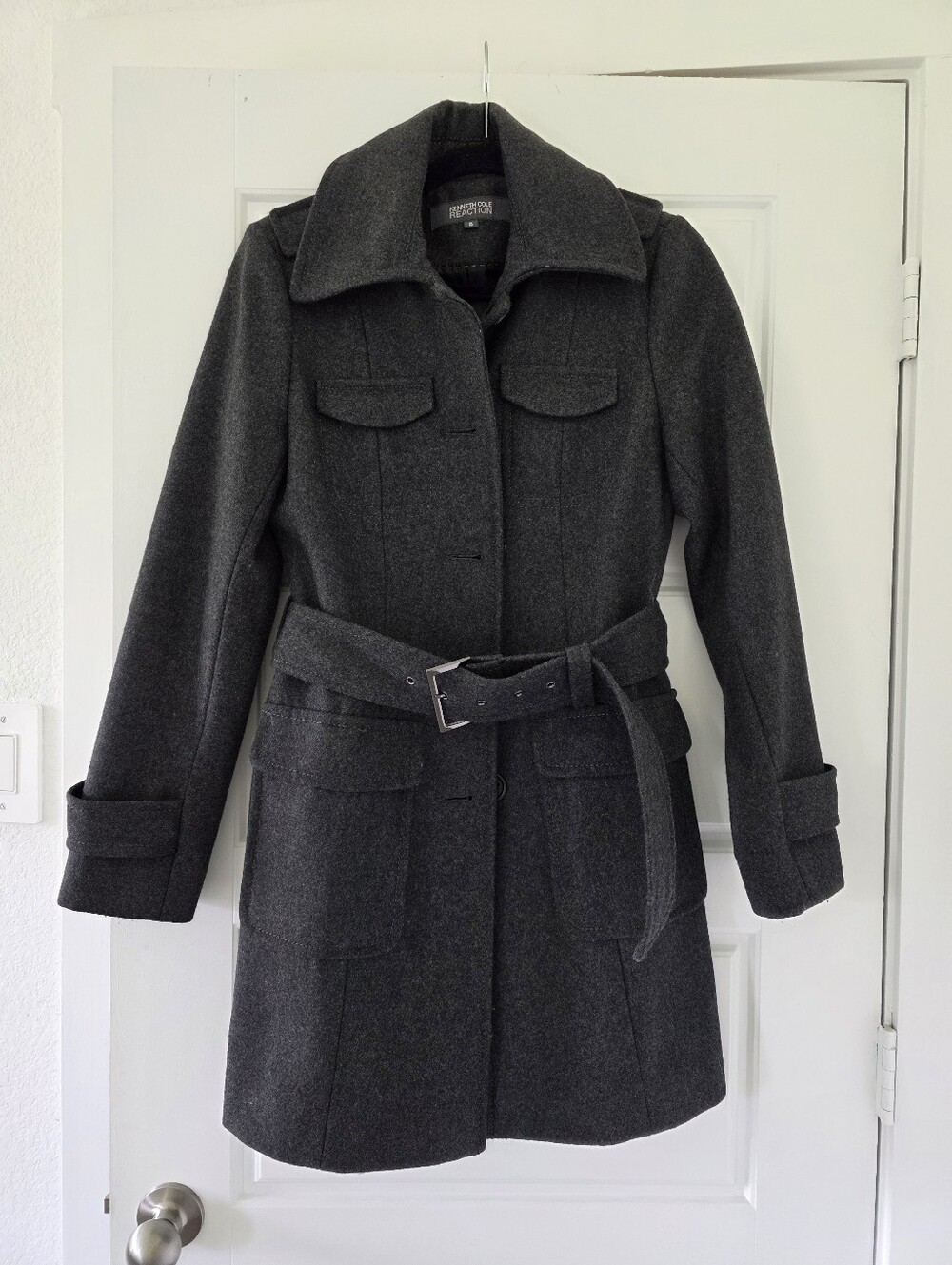 Kenneth Cole Women's Wool-Blend Belted Field Coat.  like New